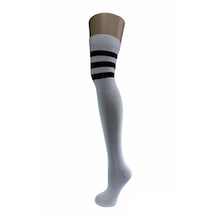 Desing Çember Desenli Dikişsiz Dizüstü Çorap-Beyaz