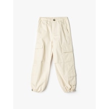 Koton Jogger Paraşüt Pantolon Kargo Cepli Beli Lastikli Pamuklu Bej 5wkg40102ad Ekru