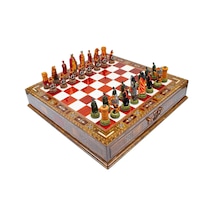 Premium - 496 - Mozaik Satranç Takımı Yüksek Kalite Çekmeceli Satranç Tahtası Ve El Boyaması - Myceshop - Satranç Sc38cam