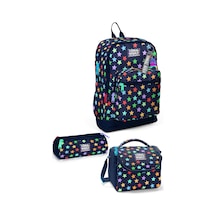 Coral High Kids Lacivert Renkli Yıldız Desenli 3 Lü Okul Çanta Seti Set0133209 Bronz - Altın
