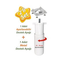 Destek Ayağı 13-19 Cm Beyaz Ve Metal Düz Ayak Tabanı M8 Civatalı İnce Diş Mobilya Kanepe Baza Koltuk Seti