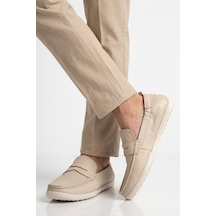 Voyager Erkek Hakiki Deri Loafer Mokasen Ayakkabı Hafızalı Taban Hafif Smart Casual Ekru M420 M