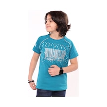 Toontoy Kids Toontoy Erkek Çocuk Baskılı Bisiklet Yaka Reglan Kısa Kollu Tişört Petrol Mavi