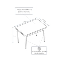 Familieconcept Meva Serisi 71x110 Beyaz Mdf Masa Sabit Mutfak Masası, Yemek Masası