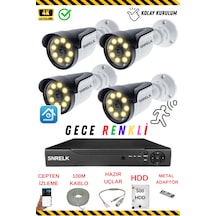 SNRELK - HAMA 4'lü 500GB 5Mp Lens Gece Renkli Su Geçirmez Güvenlik kamerası Set