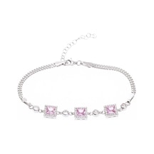 Nagiss Kare Model 5 MM Pembe Zirkon Taşlı 925 Ayar Gümüş Kadın Bileklik