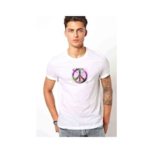 Peace Sign Baskılı Beyaz Erkek Tshirt