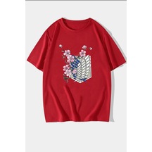 Unisex Flowers Baskılı T-shirt Kırmızı