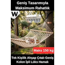 Hamak Tek Kişilik Lüks Hamak Taşıma Kapasiteli Dayanıklı Ahşap Çıtalı Geniş Kolon İpli Renkli Bahçe Çok Renkli