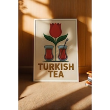 Türk Çayı Tablo - İnce Belli Bardak Retro Mutfak Posteri - Geleneksel İçecek Duvar Dekoru Beyaz