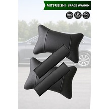 Mitsubishi Space Wagon Uyumlu Set Lüks Deri Kemer Koruyucu Siyah Deri Yastık