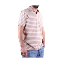 Dagoster Dmg23-231237 Bej Beyaz Günlük Çizgili Polo Yaka Erkek Tişört Bej
