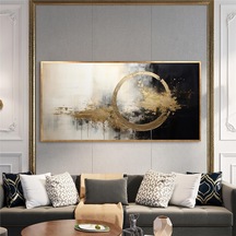 Yağlı Boya Dokulu Tablo Siyah Altın Gold Soyut Altın Çerçeveli U08049-179062