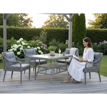 Tu Tienda Medya 4 Sandalyeli Bahçe Balkon Mutfak Masa Takımı,gri Gri 808080