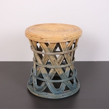 Şölen 40x36 Cm Doğal Kubu Rattan Sehpa & Tabure Mavi