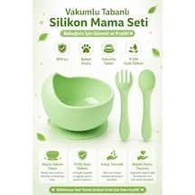 Jojobebek Vakumlu Silikon Mama Kasesi, Altı Vakumlu Mama Kasesi, Silikon Kaşık Ve Çatal / Yeşil