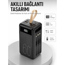 Tüm Cihazlarla Uyumlu Led Fenerli 4 Çıkışlı Powerbank Yeni Nesil - Lisinya Siyah