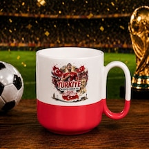 Bk Gift Türkiye Taraftar Temalı Dünya Futbol Kupası Tasarımlı Kırmızı Joyful Kupa Bardak-3 Tek Yürek Milli Takım Ruhu Beyaz