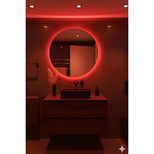 50 Cm Yuvarlak Led Işıklı Banyo Aynası Banyo, Antre, Yatak Odası Ve Makyaj Kırmızı