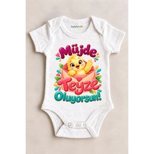 Babylimon Müjde Teyze Oluyorsun Beyaz Kısa Kollu Çıtçıtlı Bebek Zıbını Beyaz - 930083731 Beyaz