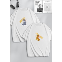 Unisex Kadın Erkek Tom Ve Jerry Only You Baskılı Sevgili Çift Kombini Tasarım Oversize Tshirt 2'li Beyaz Mck0108 Beyaz