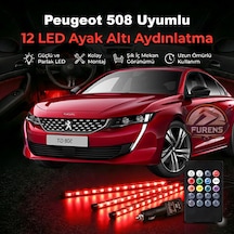 Peugeot 508 Uyumlu Rgb Ayak Altı Led 12 Led Kumandalı Müzik Duyarlı Araç İçi Aydınlatma 7 Renk 12v