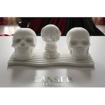 4'lü Kuru Kafa - Skull & Devil Hand Dekor Set - Taş Tozu Beton