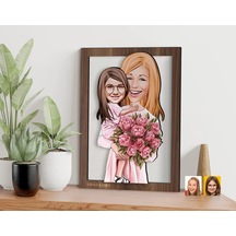 Bk Gift Kişiye Özel Anne Kız Karikatürlü 3d Ahşap Tablo-20, Anneye Hediye, Karikatürlü Tablo Kobitmeyen138367 Bk Gift