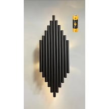 Modern Luxury Tak Çalıştır Aç Kapa Butonlu Pilli Aplik Siyah Duvar Aplik Siyah