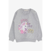 Breeze Kız Çocuk Sweatshirt Unicorn Baskılı 2-6 Yaş - Gri Melanj Gri