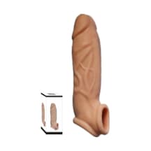 Erofoni Ucu 5 CM Dolgulu Süper Realistik 14 CM Uzatmalı Penis Kılıfı