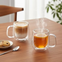 2'li Çift Cidarlı Cam Fincan Seti - 100 Ml Isıya Dayanıklı Espresso Ve Türk Kahvesi Bardağı - El Yakmayan Modern Sunum 2 Adet Aeropress