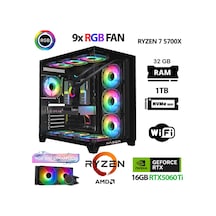 Xaser SOVAX40 R7-5700X 32 GB 1 TB M.2 NVMe SSD 16 GB RTX5060Ti Free Dos Masaüstü Oyuncu Bilgisayarı