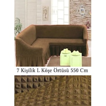 Starmall Bürümcük 7 Kişilik Köşe Koltuk, Kanepe Örtüsü, Koltuk Kılıfı, Lastikli, Etekli, L Köşe 550 Cm Kahve Kahverengi