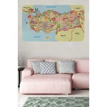 Eğitici Ve Öğretici Detaylı Komşulu Türkiye Haritası Duvar Sticker-60x105-3846 Çok Renkli