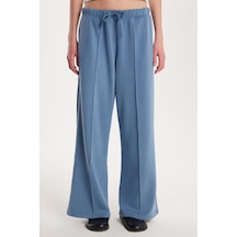 Tudors Kadın Modal Kumaş Slim Fit Dar Kesim Beli Lastikli Bağcıklı Mavi Pantolon-34246 Mavi