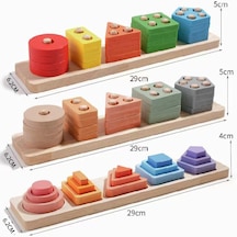 Çocuklar Geometrik Şekiller Renk Eşleşen Yapı Taşları Sütun Oyuncakları 21'i 1'de Renkli