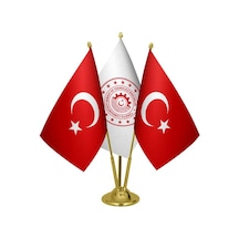 Masa Üstü Sanayi Bakanlığı Bayrağı Türk Bayrağı Üçlü Pirinç Direk