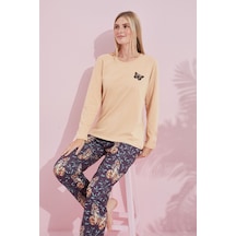 Siyah İnci Pamuklu Örme Pijama Takım 24240180 Ten Rengi