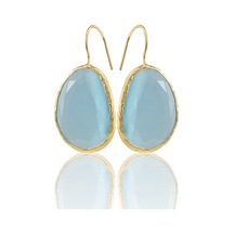 Kadir Jewellery 22 Ayar Altın Kaplama Fosil Taşlı Küpe -el İşçiliği Ve Hipoalerjenik Küpe Açık Mavi 79298713