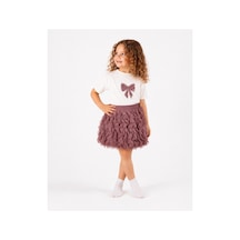 Nehirim Kids Kız Çocuk Kısa Kol Taşlı Fiyonklu Tütü Prenses Etek Doğum ,düğün , Özel Gün Yazlık Abiye 2-3-4-5 Yaş Elbise Mürdüm