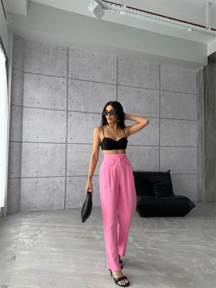 Buğrahayalin Pantolon Kapalı Cep 3 Düğme Detaylı - Pembe