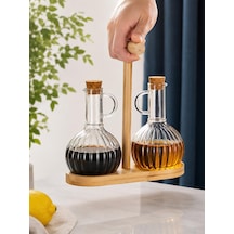 Bambu Stantlı Borosilikat Cam Yağlık Sirkelik 350ml+350ml Sarı