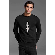 Silhouette Planets Baskılı Siyah Erkek Örme Sweatshirt