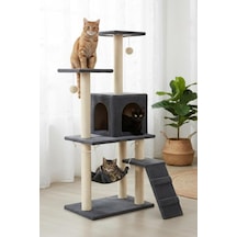 Pet B-07 Hamaklı Yuvalı Lüx Kedi Tırmalama Oyun Evi Antrasit