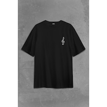 Sol Anahtarı Müzik Nota Es Gitar Saz Bağlama Sırt Ön Baskılı Oversize Tişört Unisex T-shirt 001