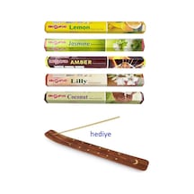 Jenerik 5 Paket 20 Çubuklu Tütsü Lemon - Amber - Lilly- Jasmine - Coconut - Kayık Hediyeli
