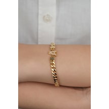 14 Ayar Altın A Harfli Gurmet Zincir Bileklik 569 Gold Sarı Altın