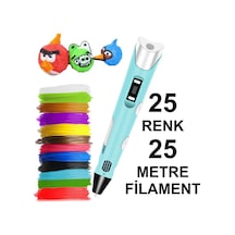 MAVİ 3D Kalem Yazıcı+25 renk 25 metre (25x1metre) PLA Filament