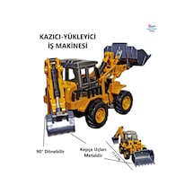 Oyuncak Buldozer Metal Kepçe Çift Taraflı İş Makinası 17.5 Cm. Ekskavatör Bulldozer